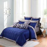 Luxury Box Pleats Duvet Set - Blue And Grey