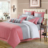 Luxury Horizontal Pleats Duvet Set - Grey And Pink