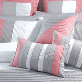 Luxury Horizontal Pleats Duvet Set - Grey And Pink