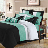 Luxury Horizontal Pleats Duvet Set - Sea Green And Black