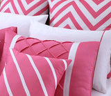 Luxury Box Pleats Duvet Set - Pink And White