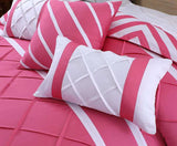 Luxury Box Pleats Duvet Set - Pink And White (076)