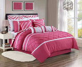 Luxury Box Pleats Duvet Set - Pink And White (076)