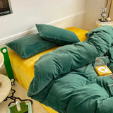 Reversible Duvet Set Velvet  -  Dark Green & Mustard (288)