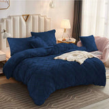 Cross Pleated Duvet Set Velvet - Blue