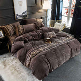 Luxury Embroidered Velvet Duvet Set - Brown