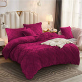 Cross Pleated Duvet Set Velvet - Pink