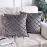 Pack of 2 Velvet Decorative Pleated Square Cushion - Grey