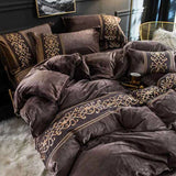 Luxury Embroidered Velvet Duvet Set - Brown