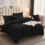 Cross Pleated Duvet Set Velvet - Black