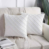 Pack of 2 Velvet Decorative Pleated Square Cushion -  White