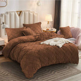 Cross Pleated Duvet Set Velvet - Brown