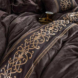 Luxury Embroidered Velvet Duvet Set - Brown