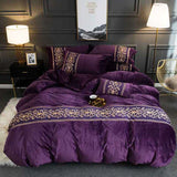 Luxury Embroidered Velvet Duvet Set - Purple