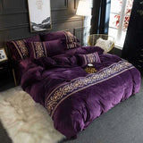 Luxury Embroidered Velvet Duvet Set - Purple