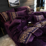 Luxury Embroidered Velvet Duvet Set - Purple