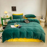 Reversible Duvet Set Velvet  -  Dark Green & Mustard (288)