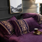 Luxury Embroidered Velvet Duvet Set - Purple