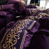 Luxury Embroidered Velvet Duvet Set - Purple