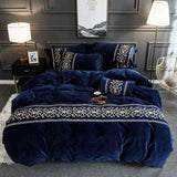 Luxury Embroidered Velvet Duvet Set - Blue