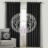 Versace Design Pair Of Velvet Curtains - Black & White