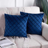 Pack of 2 Velvet Decorative Pleated Square Cushion - Blue