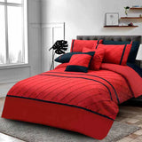 Pinch Pleated Duvet Set 8 Pieces - Red & Black