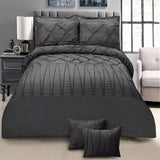 8 Pieces Pintuck & Cross Pleated Duvet Set - Grey