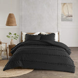 6 Pcs Luxury Duvet Set With Pom Pom Lace - Black (053)