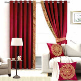 Premium Velvet Curtain ( 2 Curtains & 2 side belts ) -  Maroon