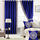 Premium Velvet Curtain ( 2 Curtains & 2 side belts ) -  Blue)