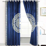 (2 Pieces) Luxury Splendid Velvet Curtain - Navy & Off White