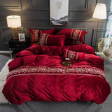 Luxury Embroidered Velvet Duvet Set - Red