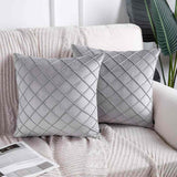 Pack of 2 Velvet Decorative Pleated Square Cushion -  Light Grey