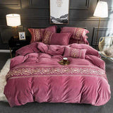 Luxury Embroidered Velvet Duvet Set - Pink