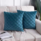 Pack of 2 Velvet Decorative Pleated Square Cushion - Teal