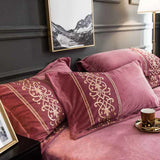 Luxury Embroidered Velvet Duvet Set - Pink