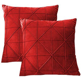 Pack of 2 Velvet Decorative Pleated Square Cushion - Red