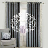 Versace Design Pair Of Velvet Curtains - Grey & White