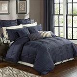 Luxury Box Pleated Duvet Set- Navy Blue