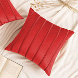 Pack of 2 Velvet Decorative Pleated Square Cushion - Red