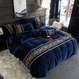 Luxury Embroidered Velvet Duvet Set - Blue