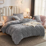 Cross Pleated Duvet Set Velvet - Grey