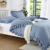 3 Pcs Ruffle Edge Duvet Cover Set - Sky Blue