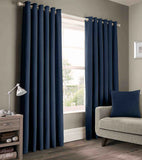 2 Pieces Plain Dyed Eyelet Curtains with linning - Navy Blue