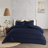 6 Pcs Luxury Duvet Set With Pom Pom Lace - Navy Blue (056)