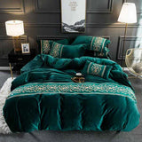 Luxury Embroidered Velvet Duvet Set - Greenish Zinc