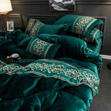 Luxury Embroidered Velvet Duvet Set - Greenish Zinc