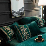 Luxury Embroidered Velvet Duvet Set - Greenish Zinc