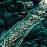 Luxury Embroidered Velvet Duvet Set - Greenish Zinc